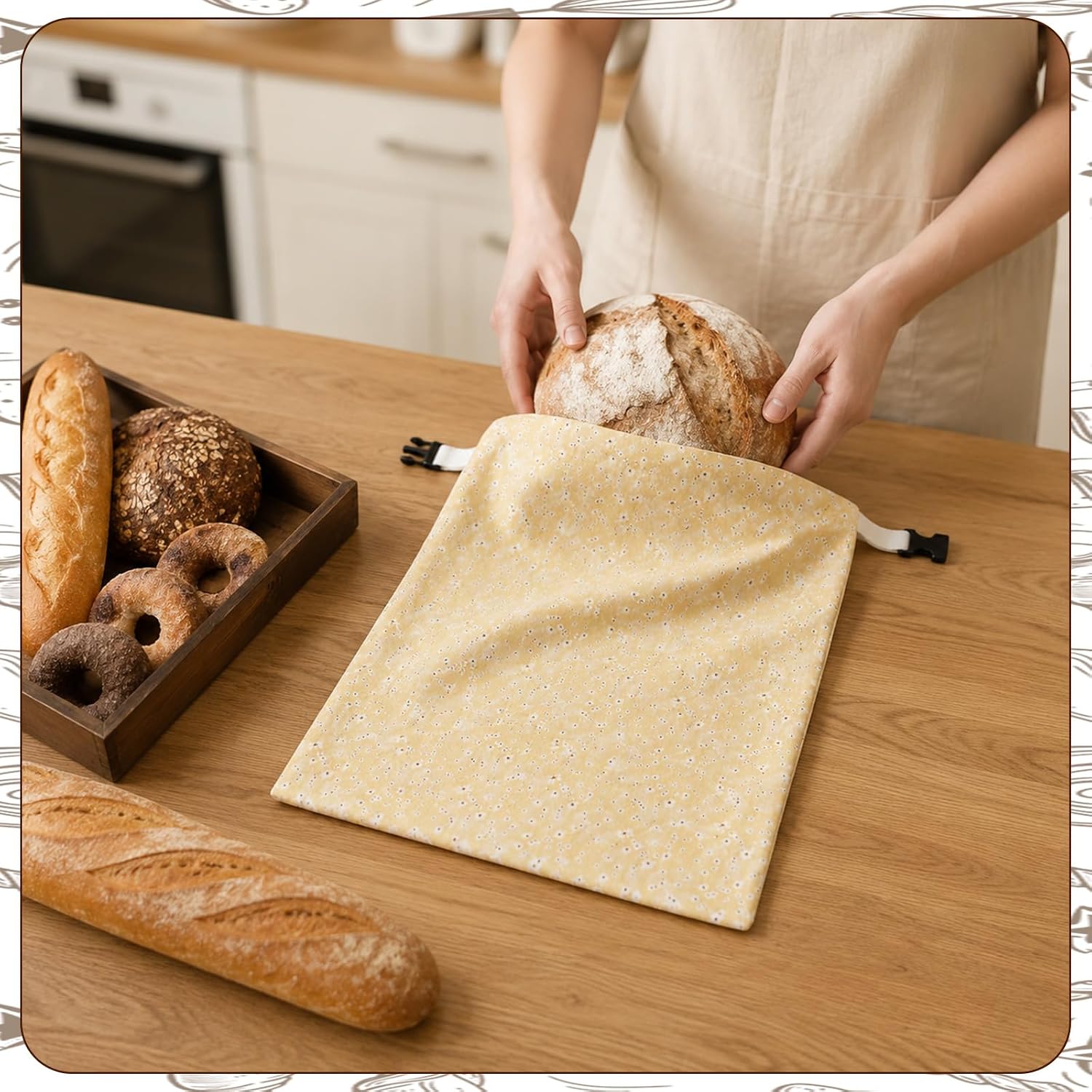 2 Pack Beeswax Bread Bags for Homemade Bread, Sourdough Bread Box Storage image 2