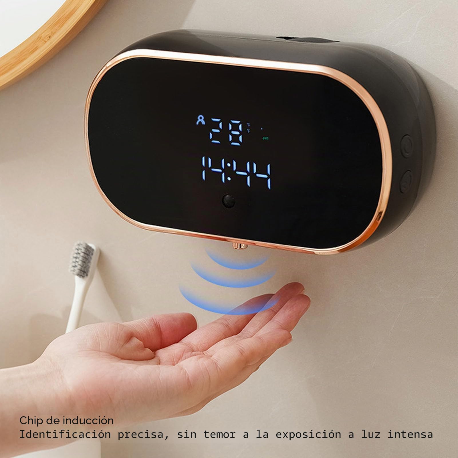 Dispensador Automático de Jabón Espumoso, Dispensador de Jabón Montado en la Pared sin con 3 Engranajes Ajustables, Dispensador de Jabón Eléctrico Recargable para Baño, Cocina,