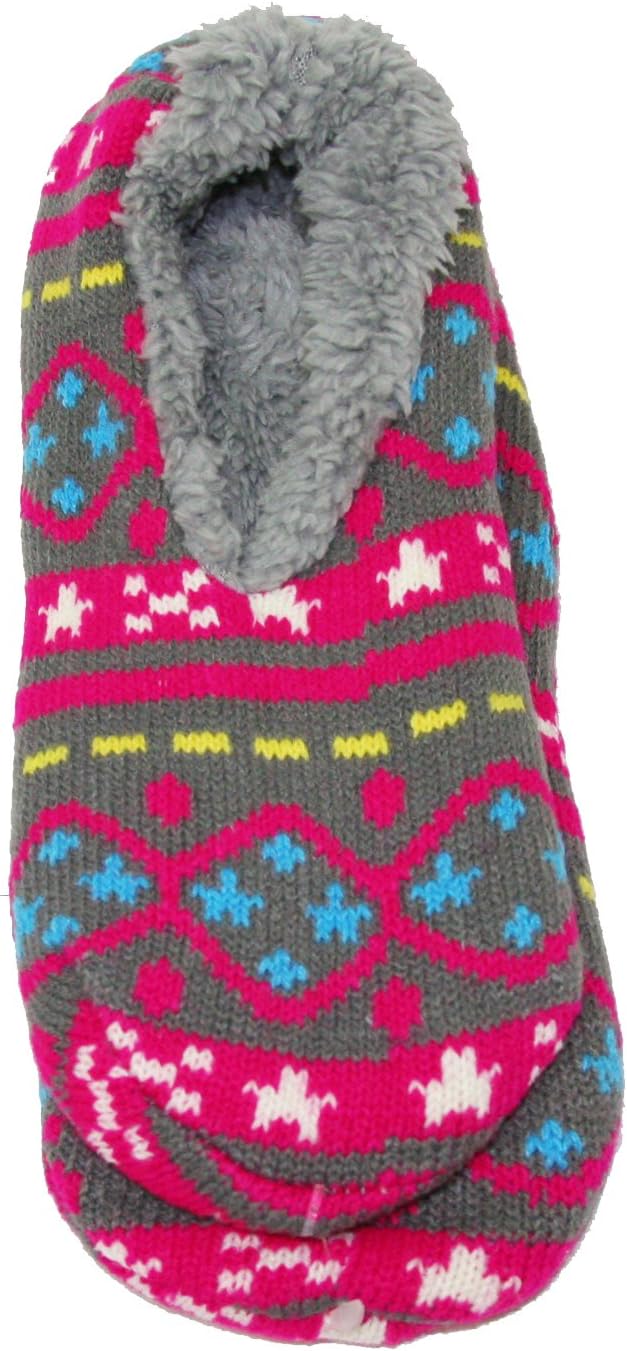Happy Bull House Slippers for Women Knitted Fleeced Cozy Indoor Outdoor Sock Ballerina Shoes (SLL-3320) Fuchsia/Multi L(9/10)