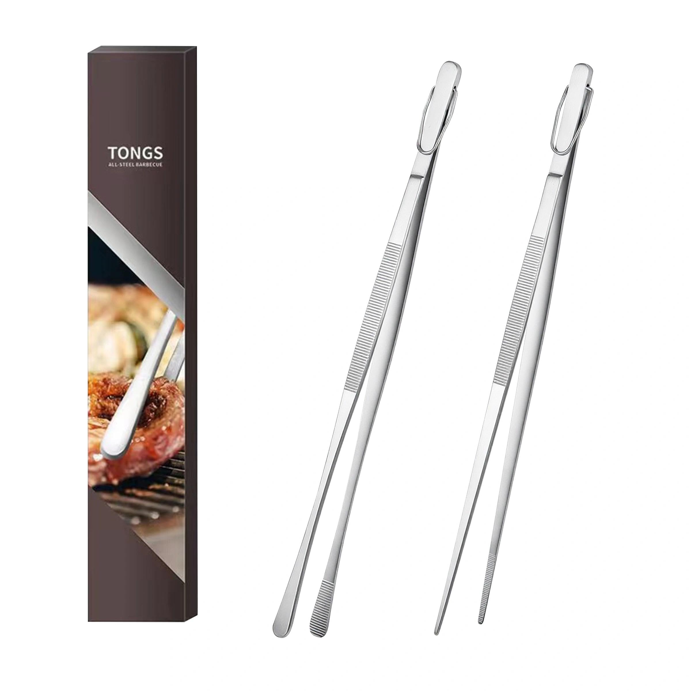 2-Piece Stainless Steel Cooking Tongs,Chef Tweezers, Metal Food Tweezers