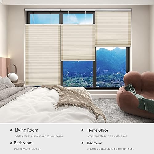 Miniatura 89 de Changshade Persianas celulares opacas de arriba hacia arriba, sin cordones, para ventana de interior, aislamiento térmico, persianas de panal