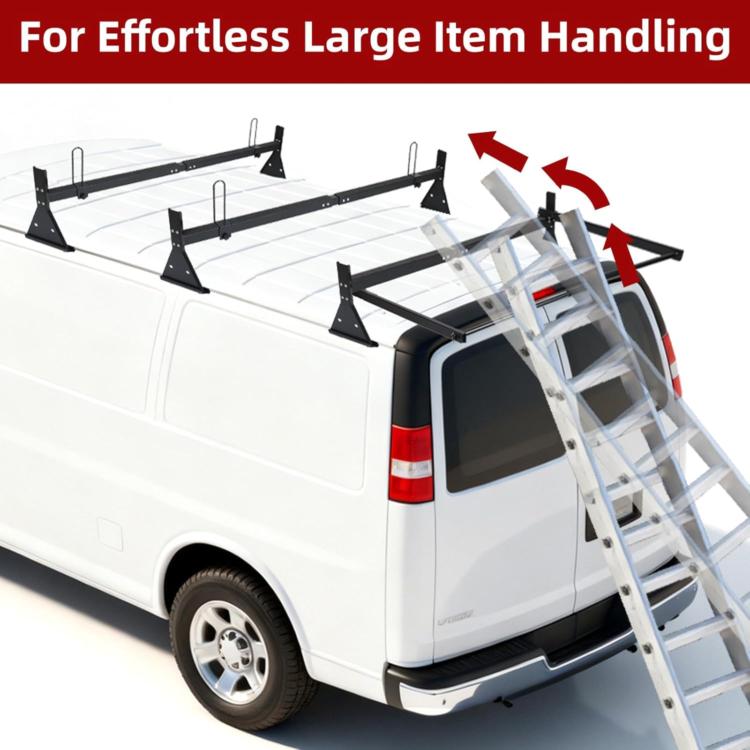 hightall Universal Van Ladder Rack with Roller,Adjustable Length 57-70" with Cargo Stoppers for Van with Rain Gutter,Compatible with Chevy Express 1500 2500 3500 Ford Econoline GMC Savana