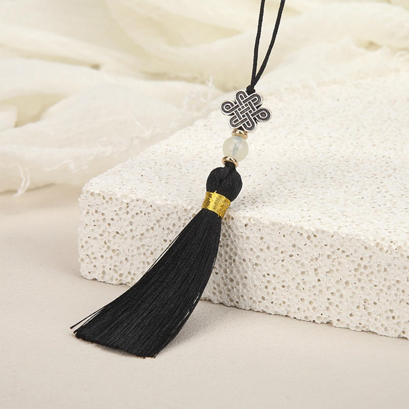 Mini Tassels Silky Tassels with Beads Chinese Knot Small Pom Poms Decoration for DIY Projects Bookmark Keyring(F,30PCS)