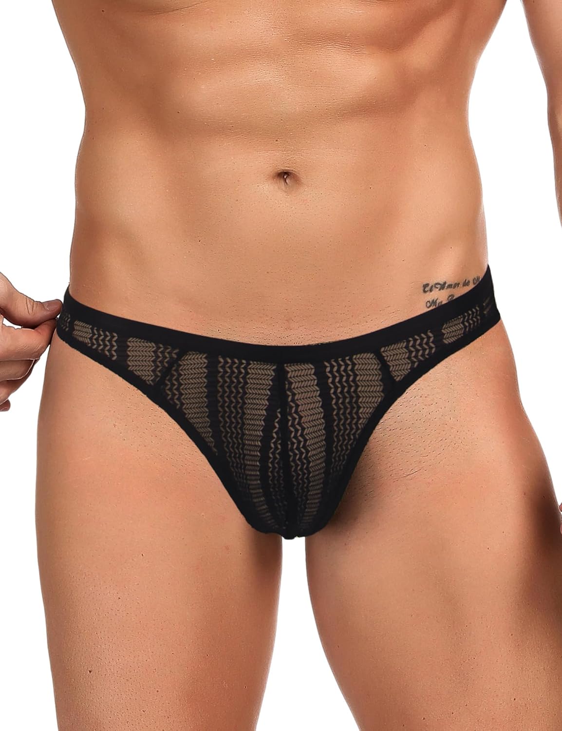 ohyeah Men's Mesh Pouch Underwear Sexy Low Rise Briefs Sheer Thongs Briefs Breathable Elastic Jockstraps Black