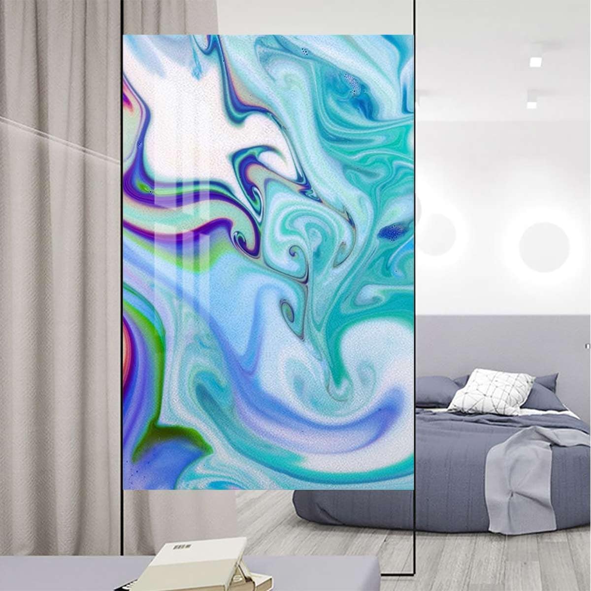 Blue Colourful Decorative Window Film Winter Snow Christmas Graffiti Pattern No Glue Glass Sticker for Glass Door Bathroom livingroom Office Abstract 31.5Wx62.9L-inch
