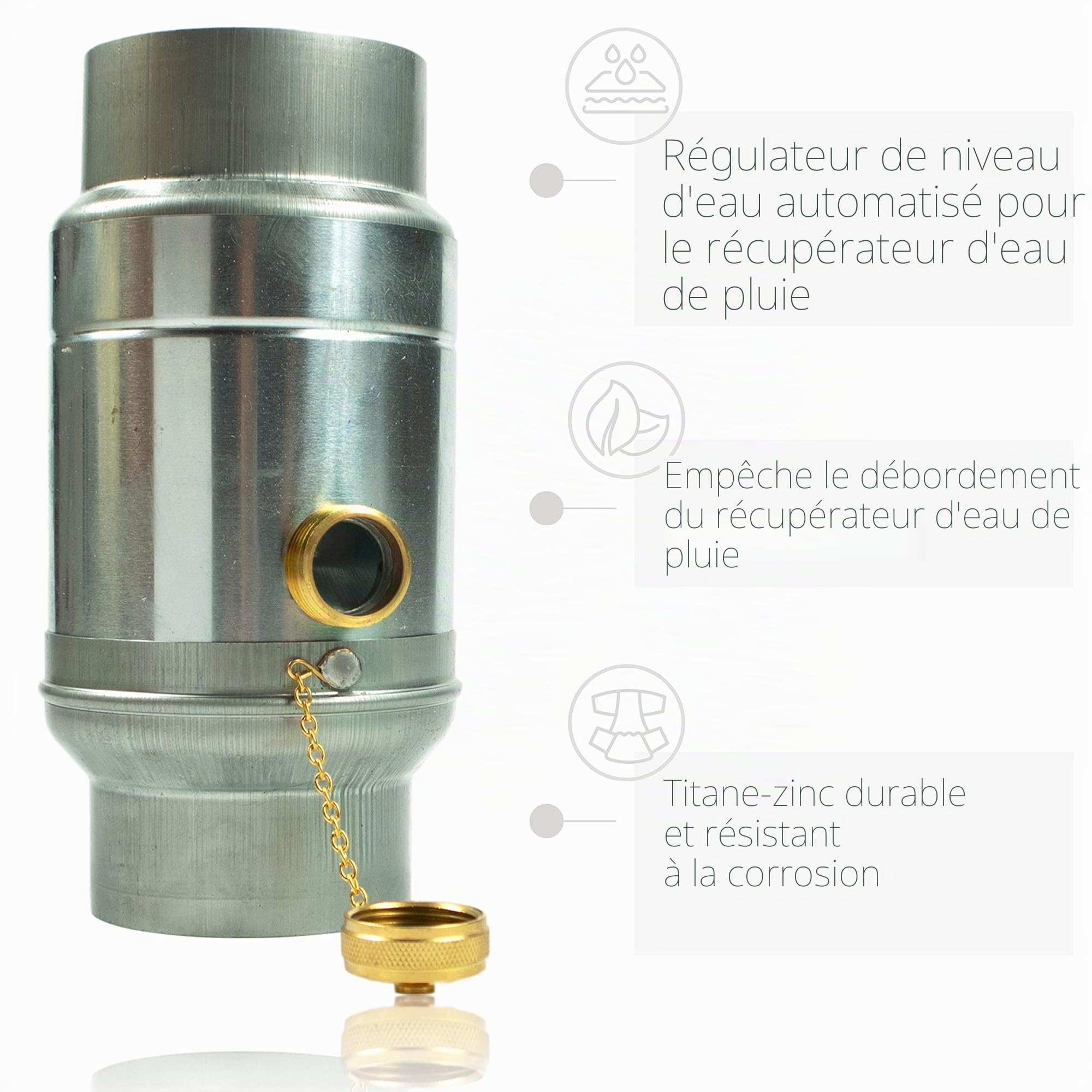 Collecteur d'eau de pluie en zinc 76/80/87/100/120 mm avec raccord pour tuyau d'égout, collecteur de pluie Titanzink 85 % d'eau grâce à une construction à double paroi
