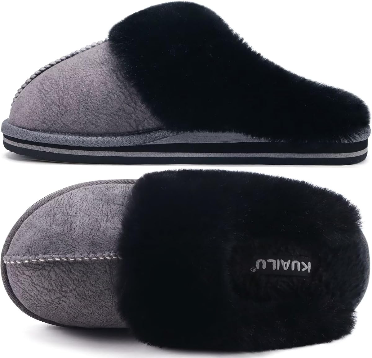 KuaiLu Pantuflas de espuma viscoelástica para mujer, zapatos cálidos para casa, soporte para arco | Pantuflas acogedoras para mujer con forro de piel sintética de felpa, zapatos de invierno para interiores y exteriores con suela de goma dura duradera
