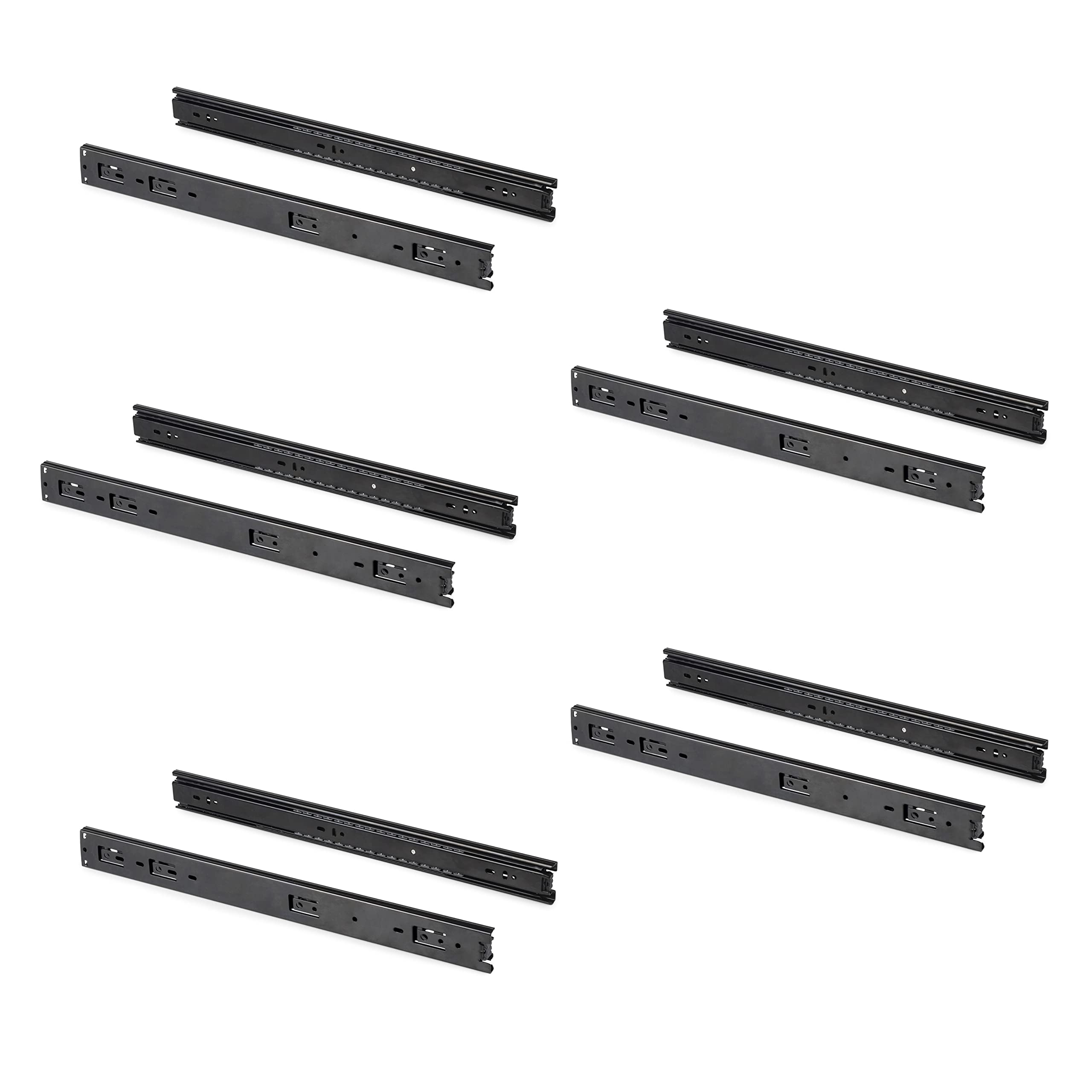 Emuca - Ball Bearing Drawer Slides 45mm x 400mm (1,77 x 15,7 inch), Set of 5 Pairs of Full Extension Drawer Runners, Black