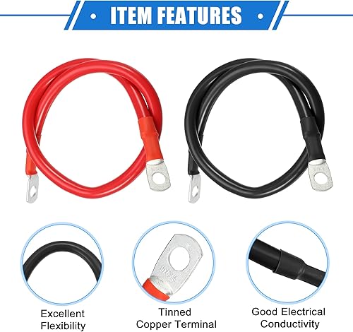 Miniatura 4 de 1 par de cables inversores de batería de cobre, calibre 6 AWG, cable de batería de 18 pulgadas, universal para automóvil, vehículo, RV, aplicación