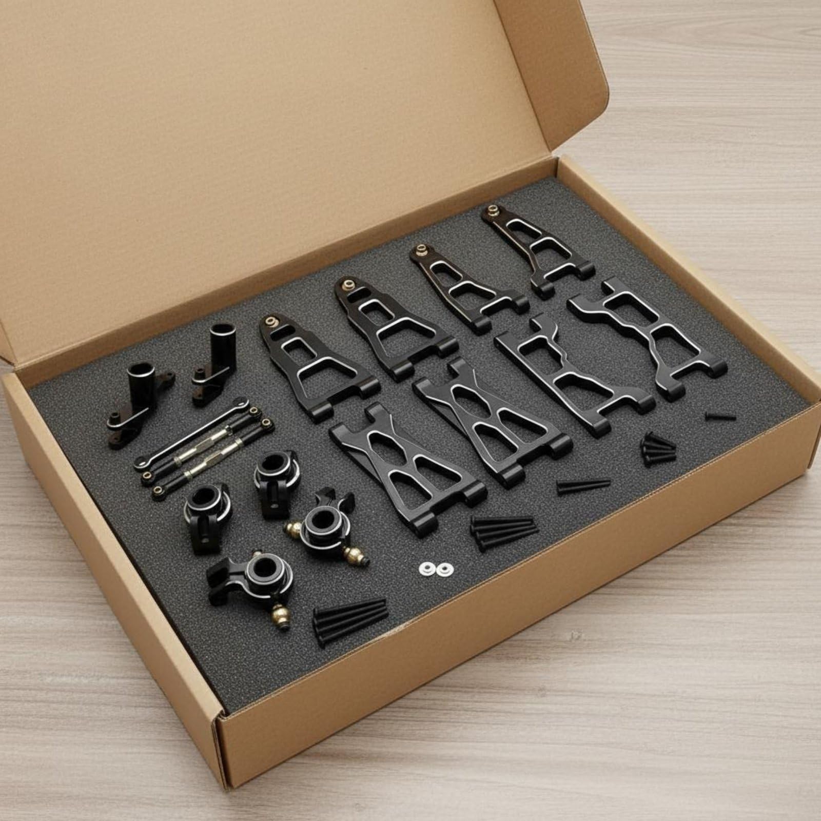 harayaa Kit de Mejora de Coche RC con Brazos Oscilantes Superiores E Inferiores de Aleación de Aluminio 6061 para Modelos UD1201 UD1202 y UD12PRO Adecuado, Rojo+Plata