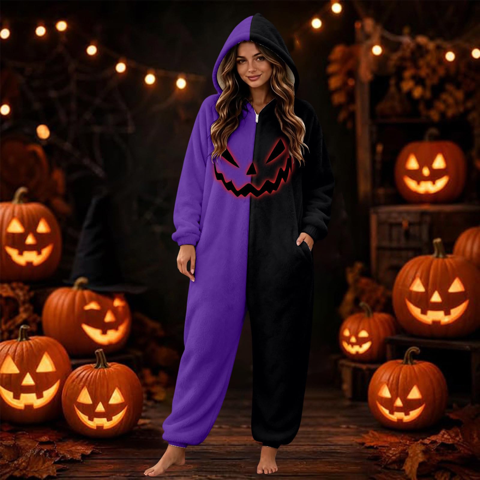 Ganzkörper Pyjama Kostüm Frauen Halloween Herren Werwolf Faschingskostüme Damen Lustige Kostüme Ganzkörperanzug Onesie Lustiges Cosplay Witzig Große Größen Warm Für Erwachsene Karneval Halloween-Kostü