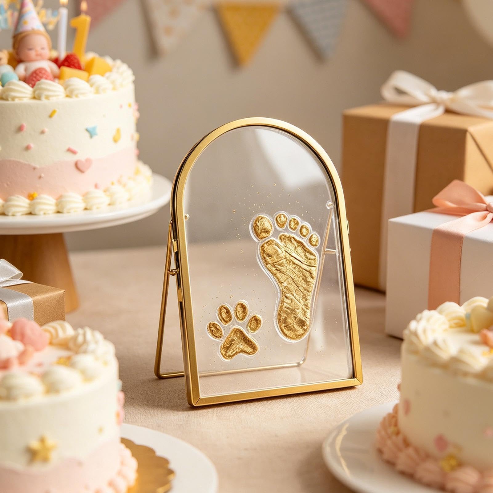 Baby- und -Andenkenrahmen, Sand, Hand- und Fußabdruck-Set, Katzen- und Hundepfotenabdruck-Set, personalisierbar für Duschen