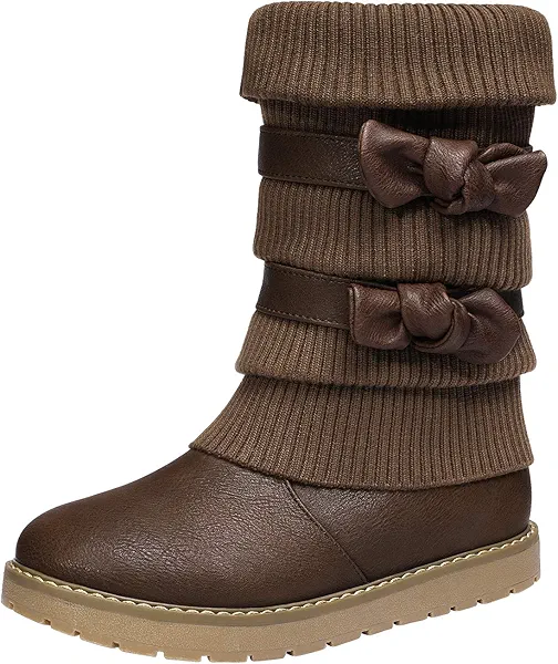 DREAM PAIRS Girl's Winter Snow Boots Faux Fur Lined Mid Calf Shoes,Size 13 Little Kid,Brown,KLOVE