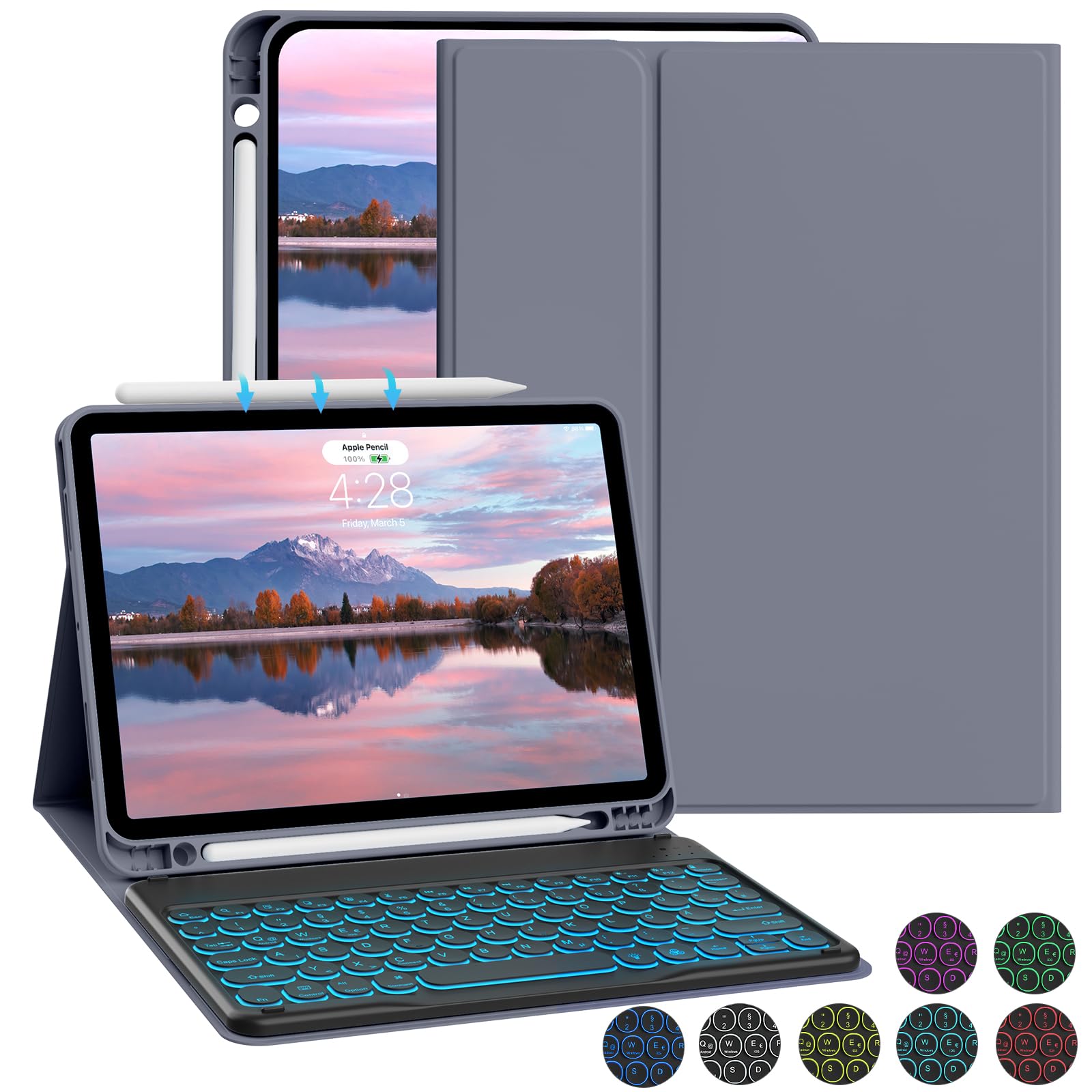 ZOYU Hülle mit Tastatur Kompatibel mit iPad Air 6./ 5./ 4. G