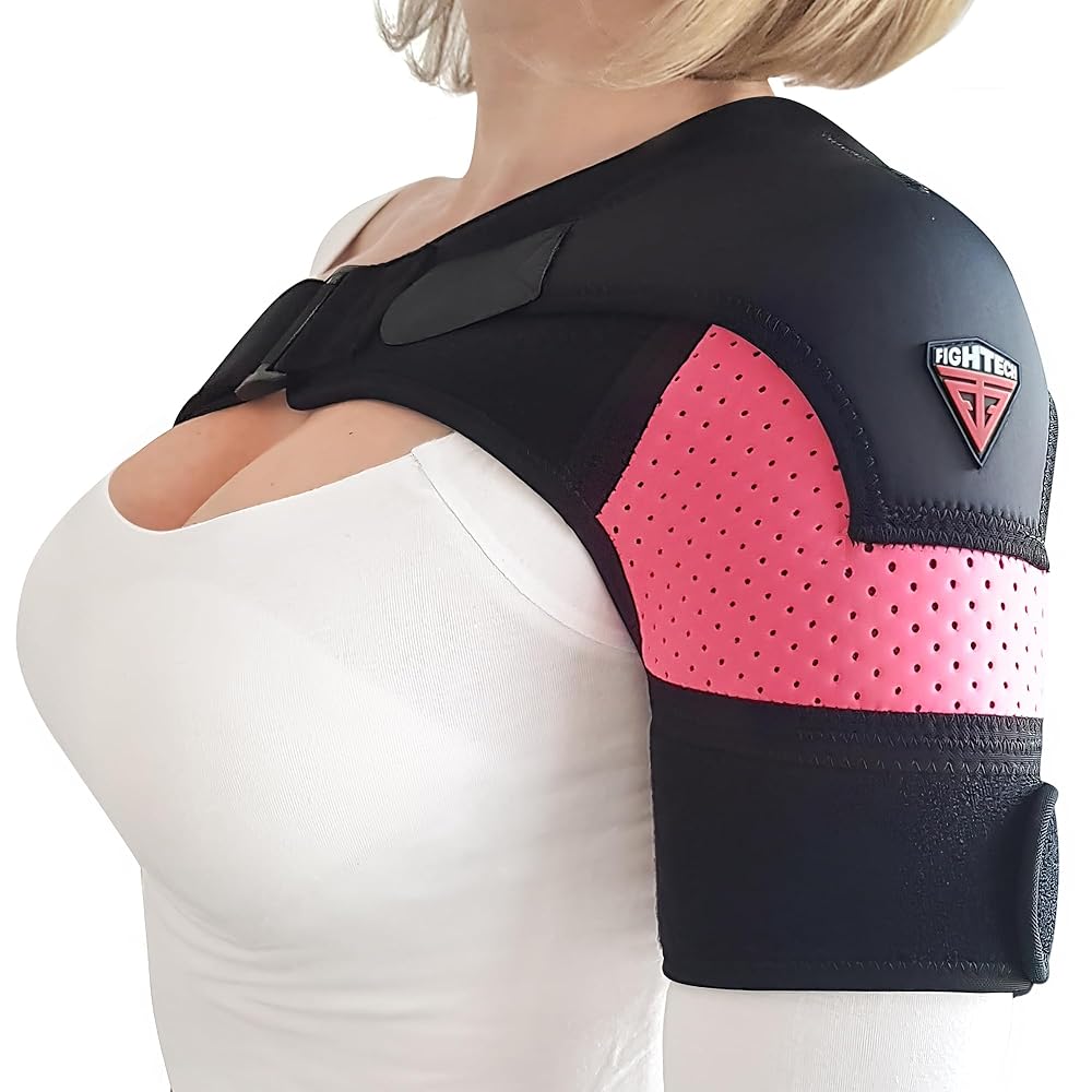 Shoulder Brace - Support & Injury Prevention Brace- Joint Pain Releaser- Shoulder Compression Wrap Strap - Adjustable Injury Accessories for Shoulders - Premium Quality Strap by FIGHTECH (Pink, L-XL)