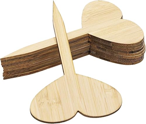 ONLYKXY Juego de 10 etiquetas para plantas, juego de etiquetas de semillas de plantas de bambú, con cabeza en forma de corazón, etiquetas de letrero