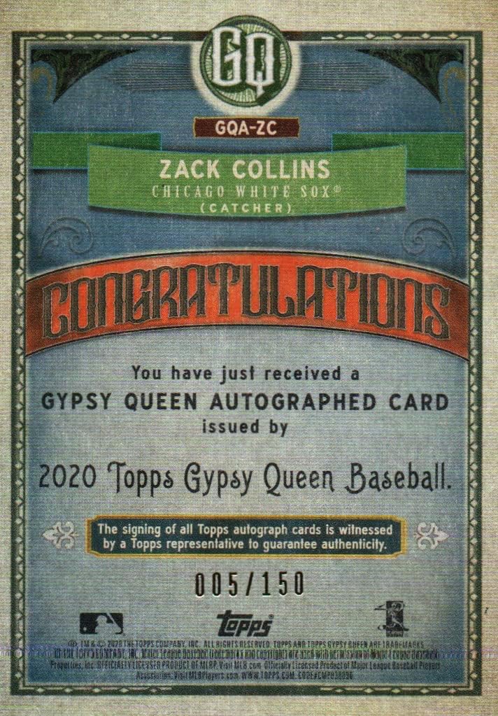 Zack Collins Autographed Oncard & Serial Numbered 005/150 Gypsy Queen Rookie Collectible Baseball Card - 2020 Topps Gypsy Queen Rookie Baseball Card #GQA-ZC (White Sox) Free Shipping