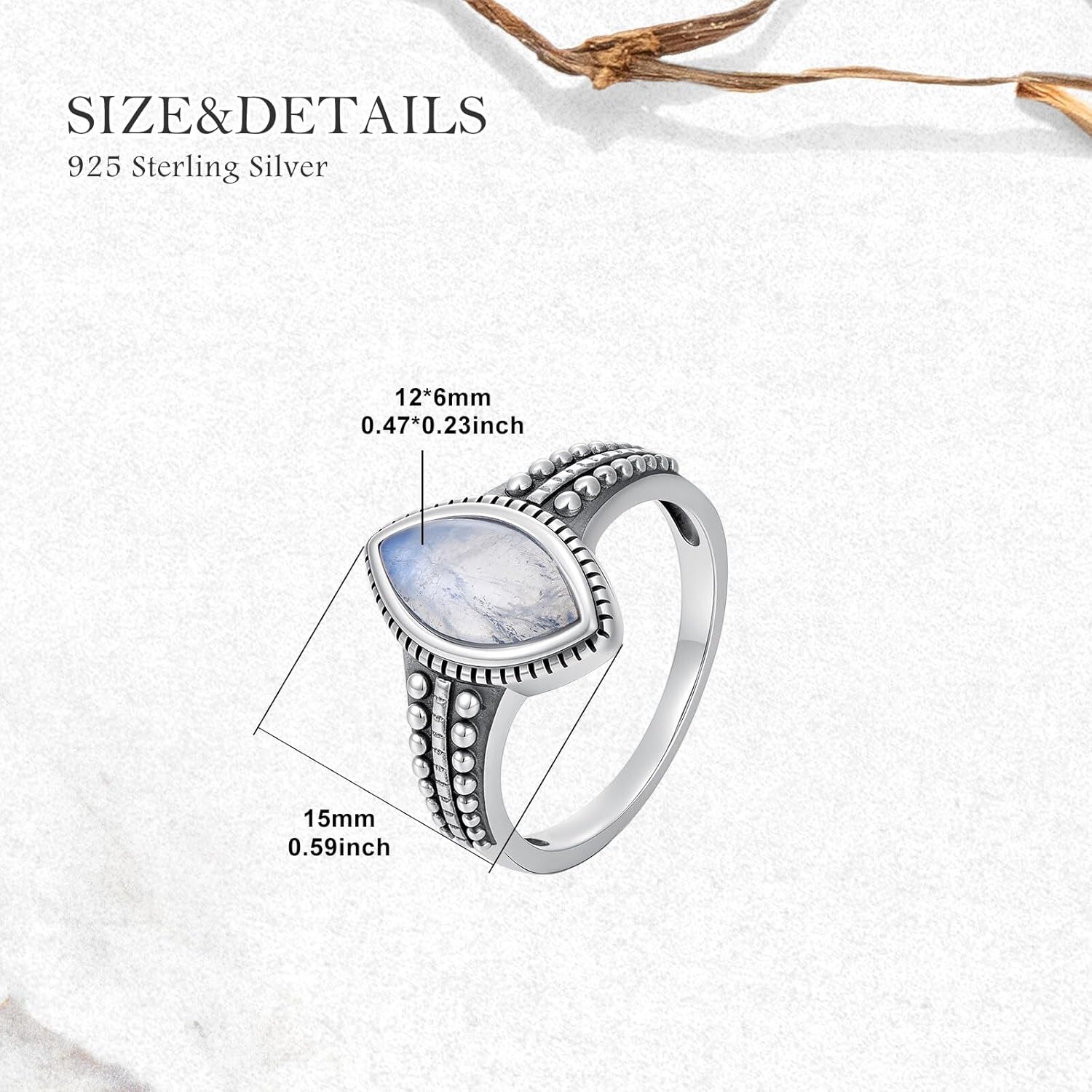 Natural Moonstone Rings for Women 925 Sterling Silver 12x6 MM Marquise Shape Moonstone Ring Ladies Jewelry Gifts - Image 6