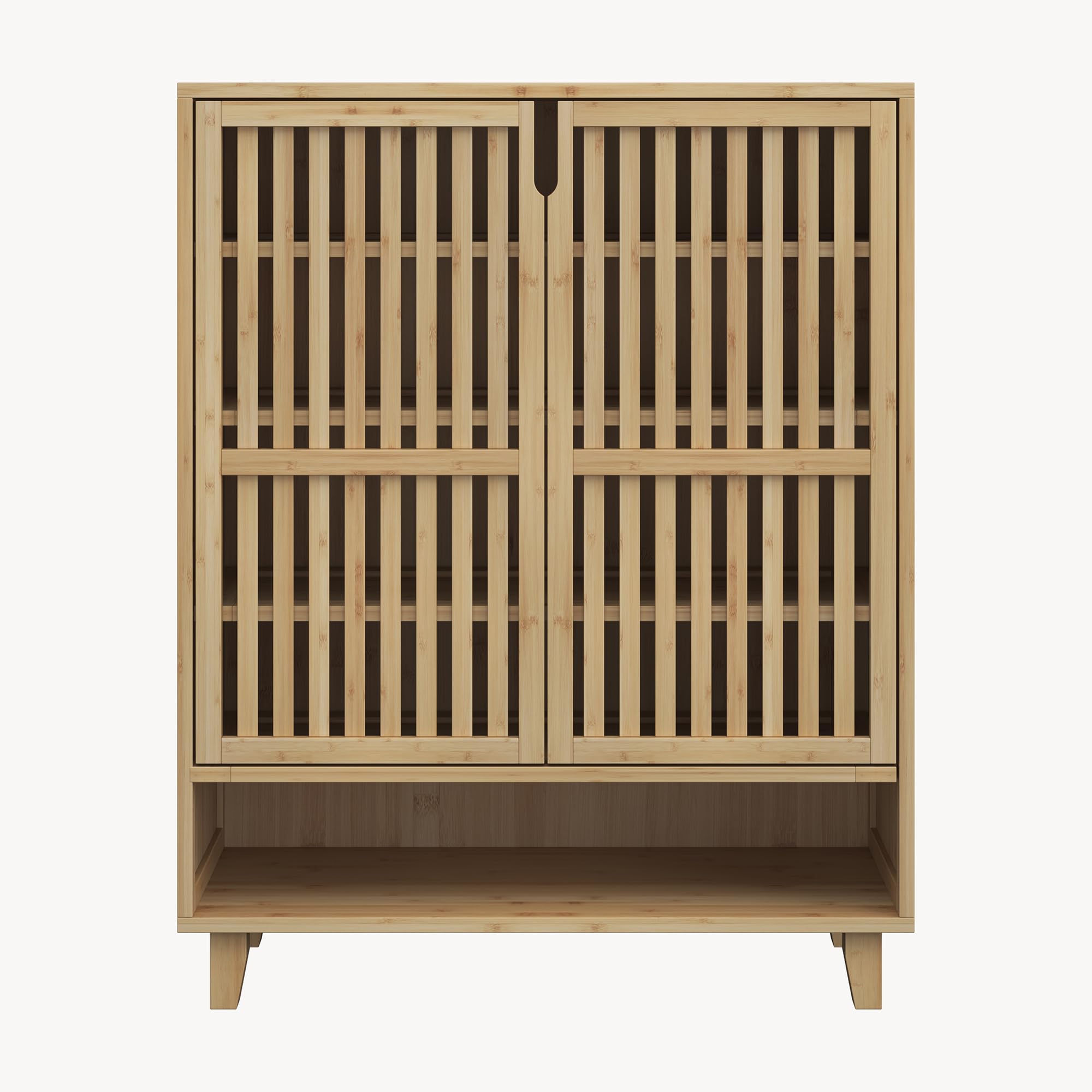 [en.casa] Zapatero Sirgerg Armario con 5 Estantes y 2 Puertas Batientes Mueble Zapatero Organizador para Zapatos Multiusos Bambú 91 x 72 x 35 cm - Natural