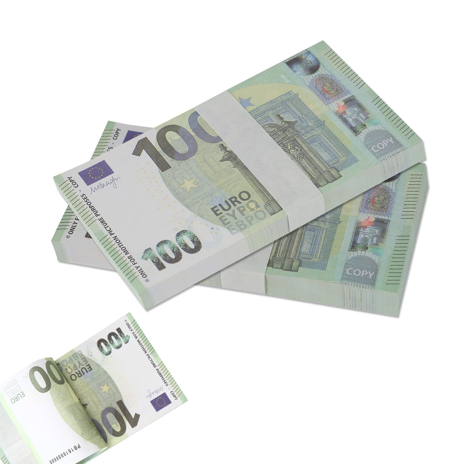 FYCHUO 100개 €100 소품 돈 가짜 돈 스택 지폐 어린이용 10000유로 가짜 돈 광고 장난 생일 파티 및 보드 게임  플레이(복사 워터마크 포함)