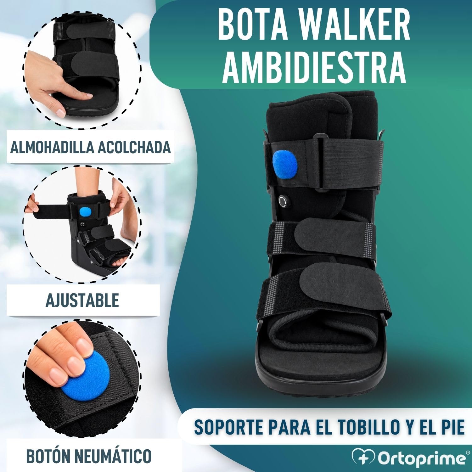 OrtoPrime Bota Walker Corta Fija BILATERAL con CÁMARA DE AIRE Walker Bota Ortopedica Esguince Tobillo - Bota Ortopedica Walker UNISEX Bota Fractura Inmovilizadora de Tobillo NEUMÁTICA (S 35-39)