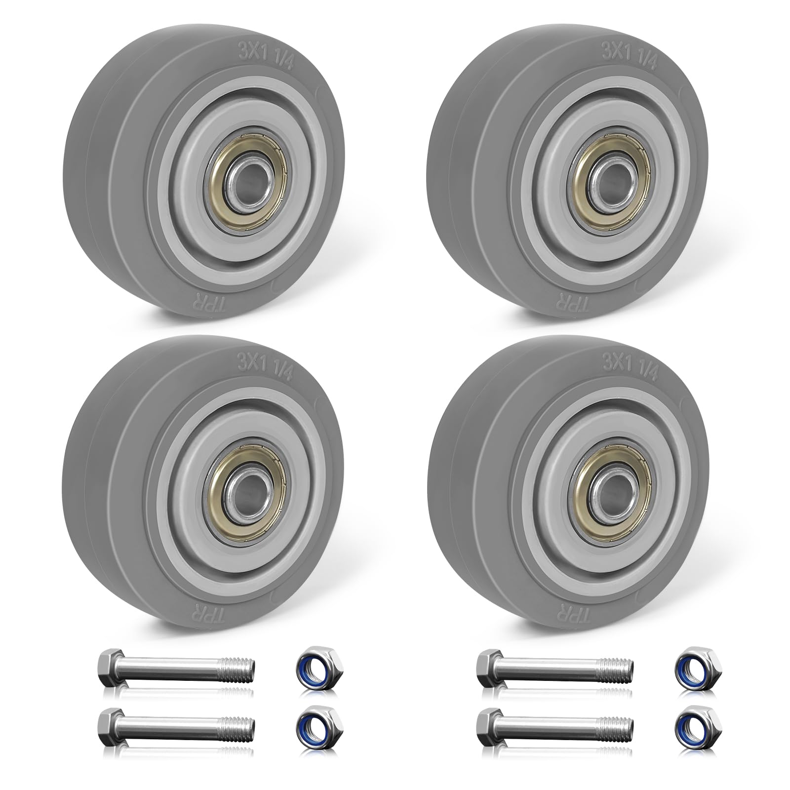 Sohnvwtgd 4 Pack 3 Inch Caster Wheels, Thermo Rubber Wheels Silent Castor (Set Of 4)- Heavy Duty Caster Wheels With 1200 Lb Capacity, Industrial Casters Wheels For Cart Furniture Workbench