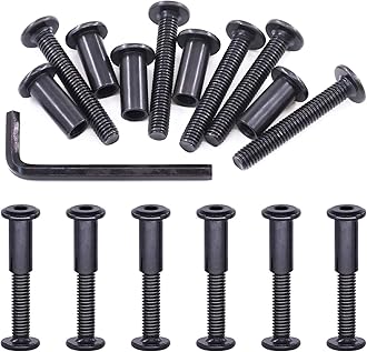 Swpeet 25Pcs M6x40mm Carbon Steel Black Hex Drive Socket Cap Bolts Barrel Nuts Assortment Kit with 1Pcs Allen Wrench, Screw Post Fit for Furniture Countsunk Belt Buckle Leather Binding Bolts