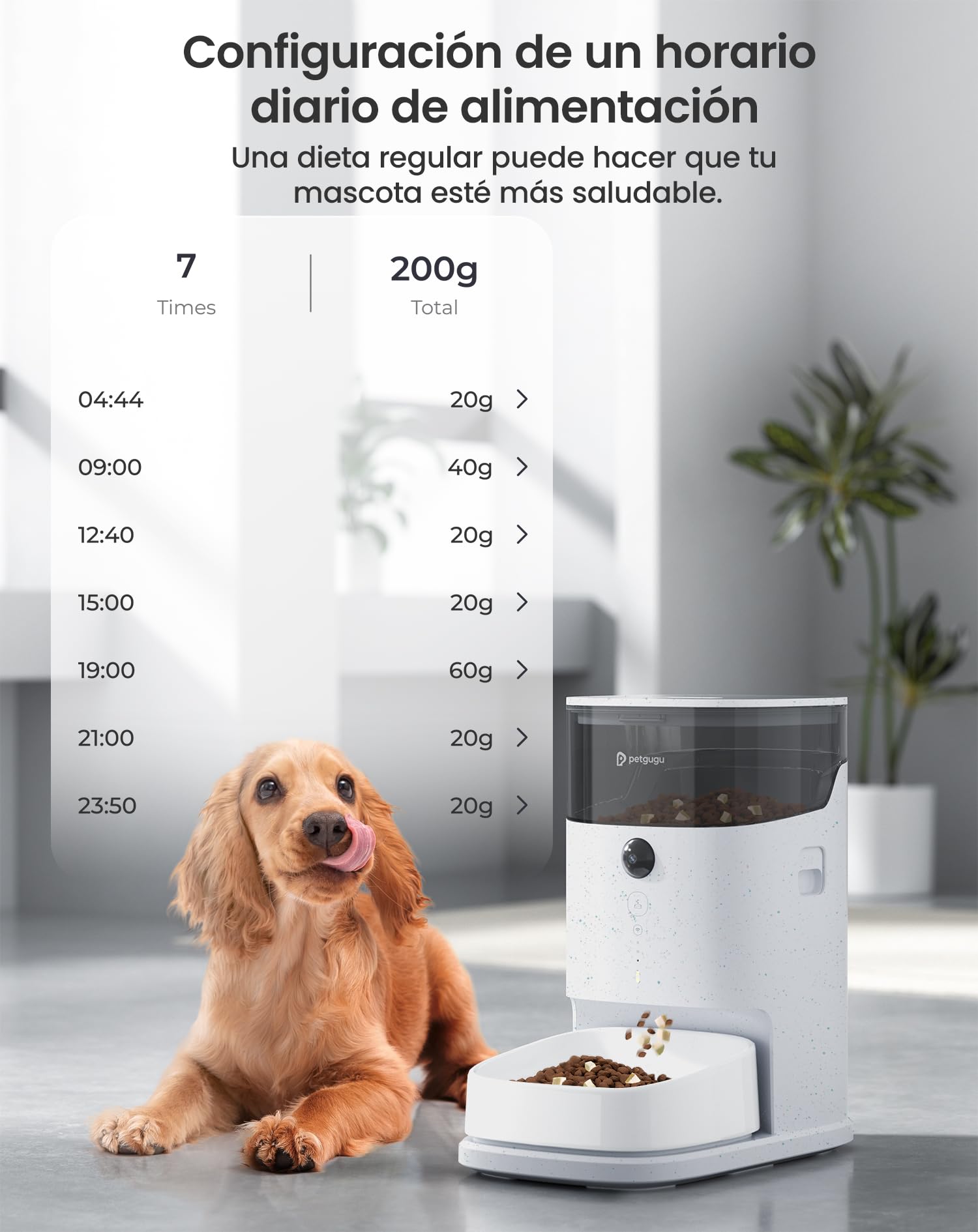 PETGUGU Comedero Gato Automático con App, Dispensador Comida Gatos Inteligente con Cámara y Voz, Temporizador y Cuencos Cerámicos