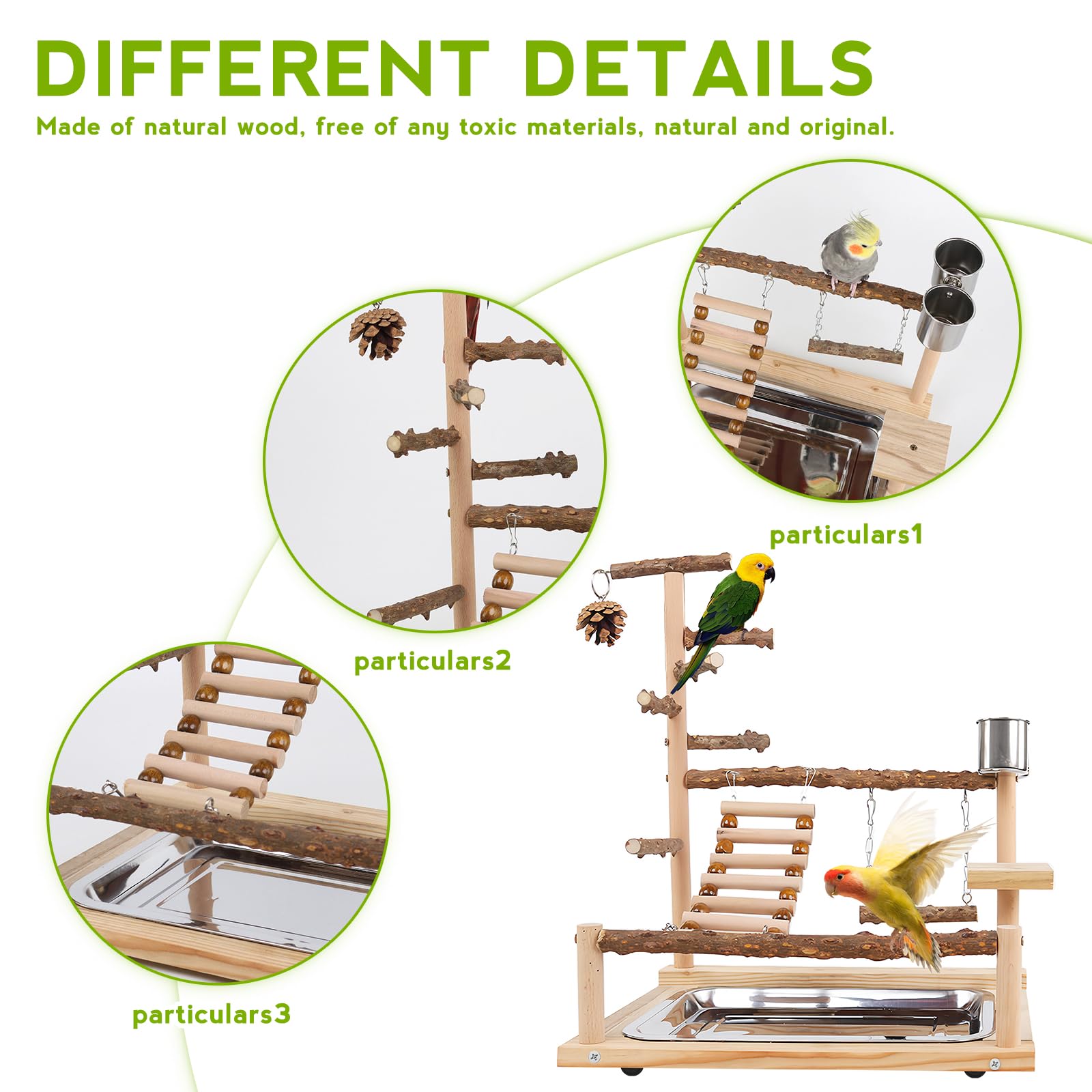 Parque De Juegos para Loros,Parque Infantil para Pájaros con Tazas Y Bandeja,Parque Infantil Grande para Pájaros,Parque Infantil De Cacatúas para Loros,Cacatúas Y Conos