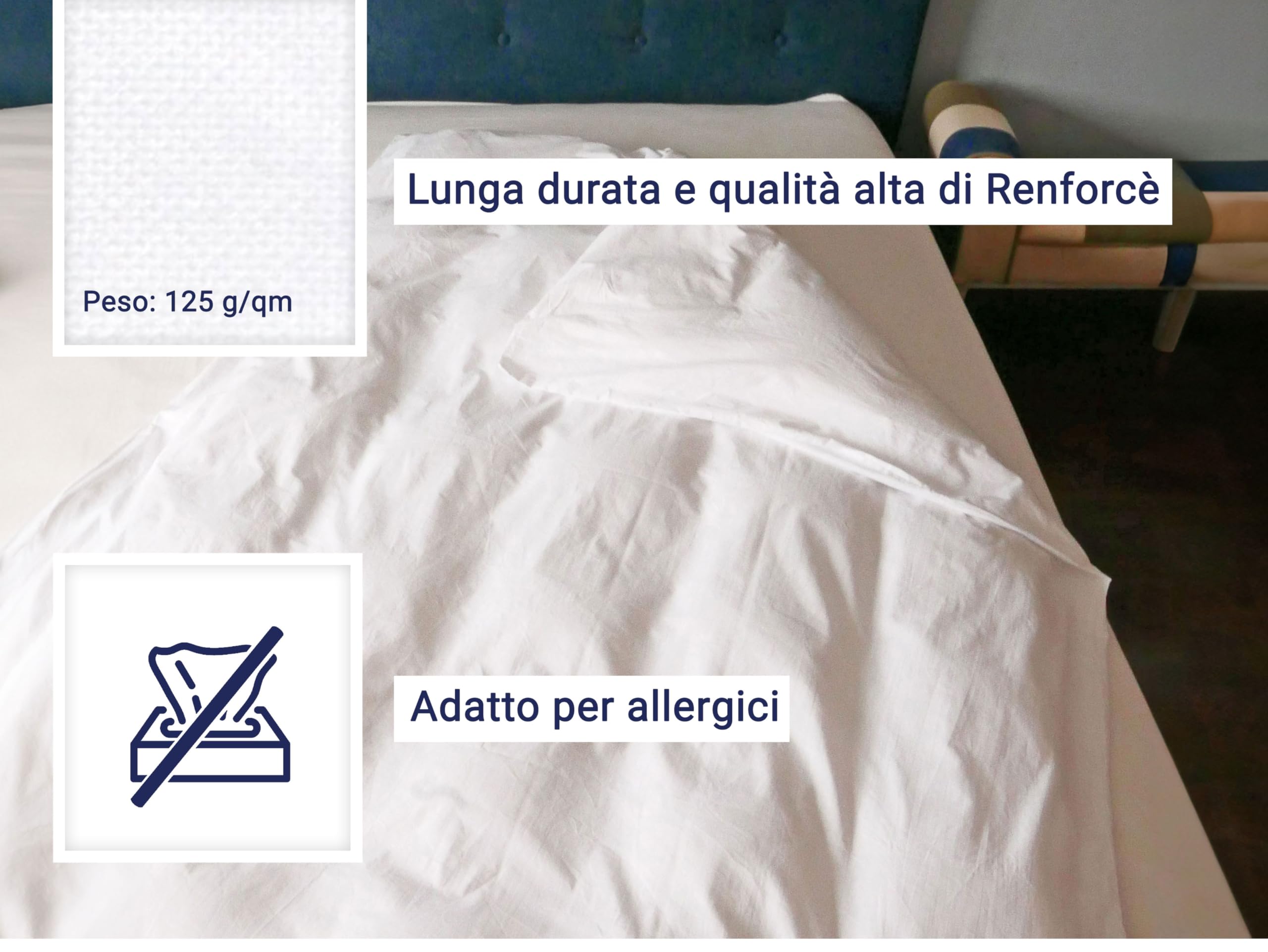 ZOLLNER Copripiumino in 240x220 cm - bianco - pratica chiusura con bottoni - Cotone - lavabile a 95°C - Qualità alberghiera