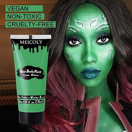 Miniatura 2 de MEICOLY Pintura corporal verde para la cara, Gamora Hunting Hulk, pintura corporal para adultos y niños, maquillaje de bruja SFX de Halloween,