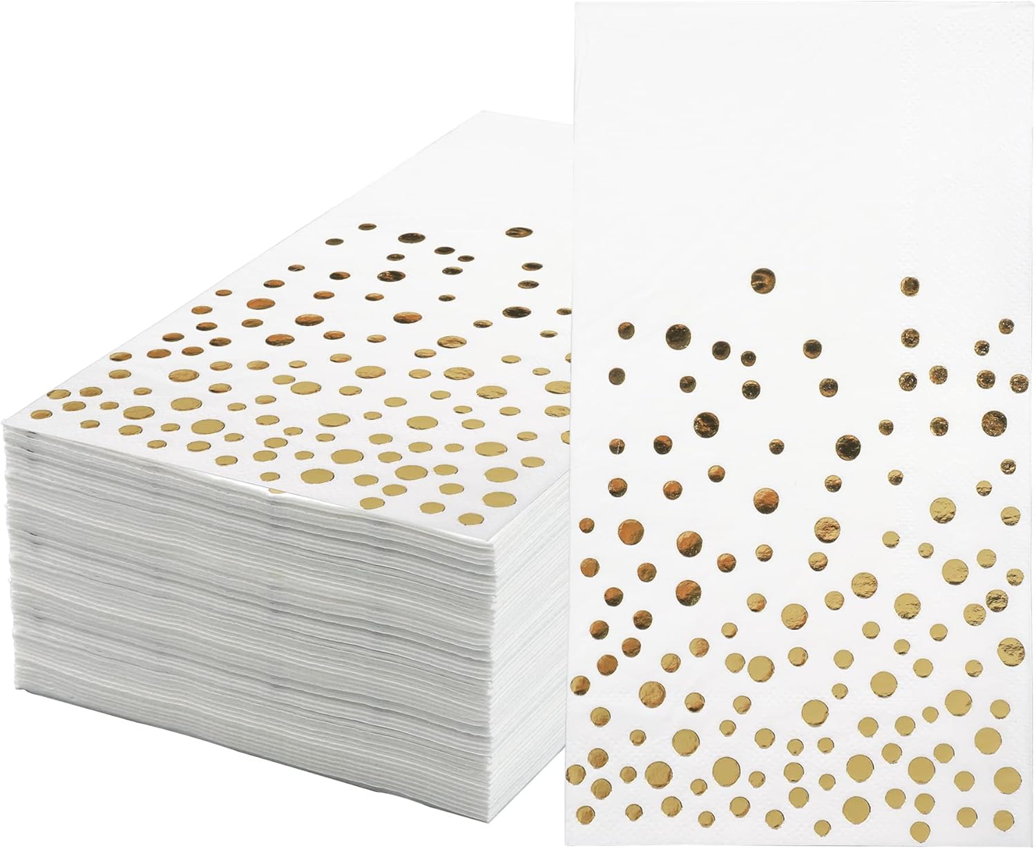 Paquete de 120 servilletas de papel de aluminio dorado con lunares blancos y dorados, toallas de mano desechables metálicas para boda, baby shower,