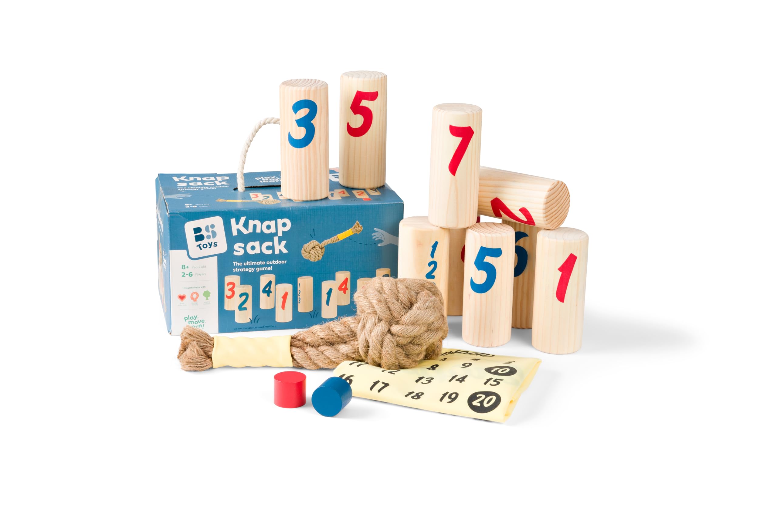 BS Toys Knapsack Strategiespiel - 7 Pfosten, 2 Spielsteine & 1 Knoten - 2-6 Spieler - ab 8 Jahren