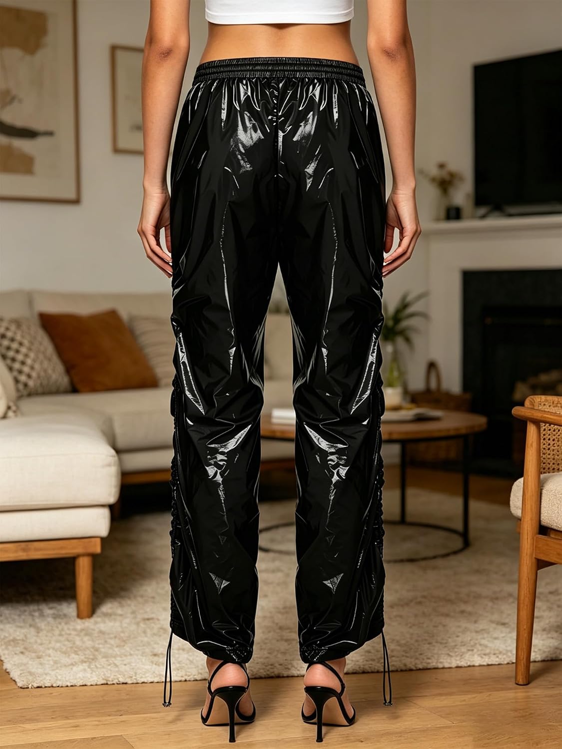 Freebily Women Hip Hop Music Stage Y2k High Waist Straight Pants Dance Party Wear Rave Joggers Trousers