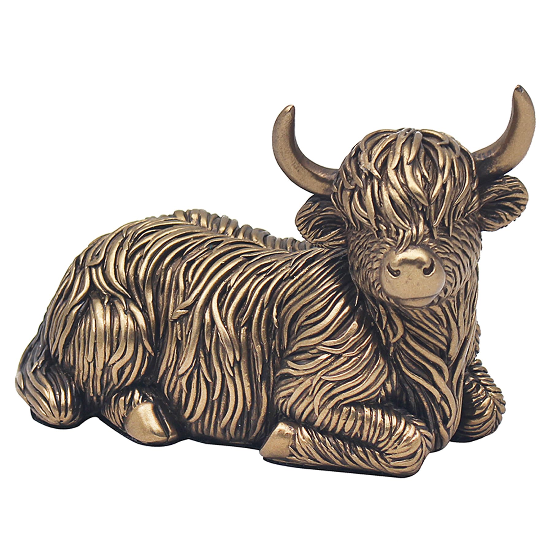 Widdle Gifts Bronze Reflections Resin Animal Ornament - Laying Highland Cow 5512