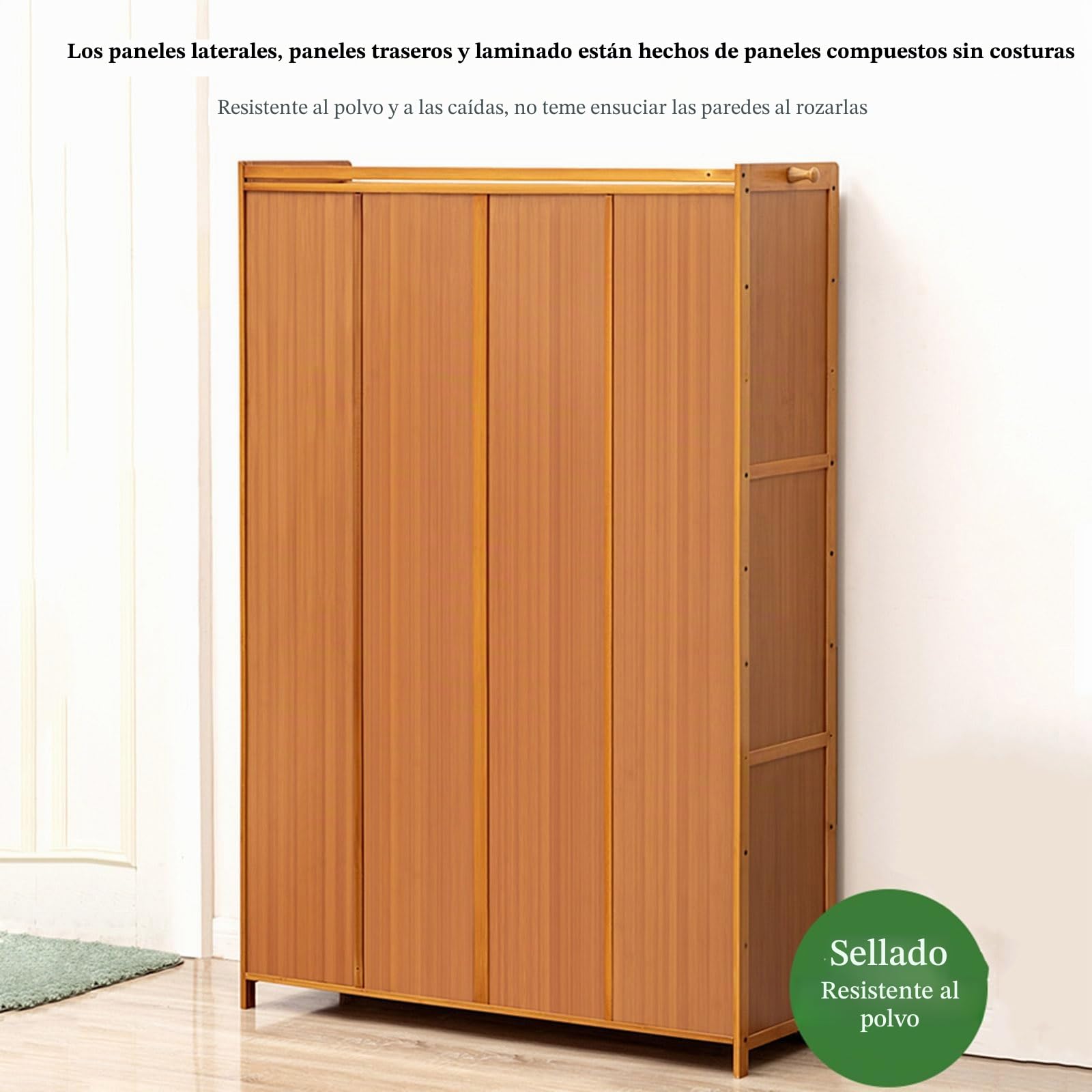Genérico Mueble Zapatero de Bambú con Puertas Abatibles, Armario Zapatero Organizador con 2 Ganchos, Organizador de Zapatospara Pasillo Sala de Estar, Dormitorio, Ancho 33cm (100×33×115cm)