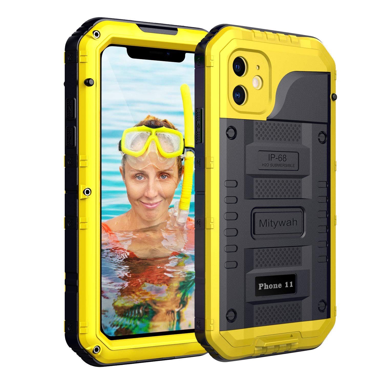 Mitywah Waterproof Case for iPhone 11, Heavy Duty Military Grade Shockproof Cover Built-in Screen Protection, Metal Case Full Body Dustproof Strong