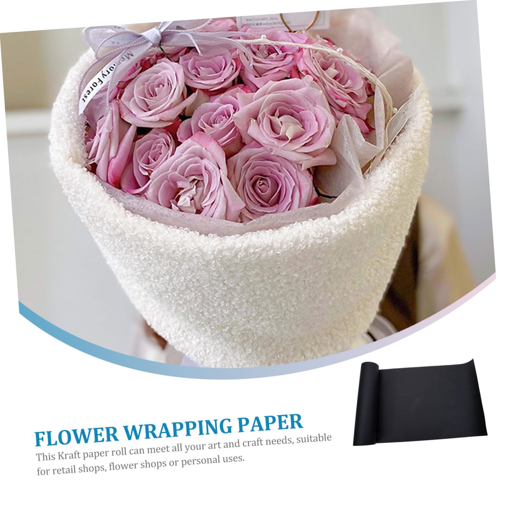 Lurrose Rouleau de Papier Kraft Noir, Papier D’emballage Décoratif à Découper, Pratique pour DIY et Mariage, pour Bouquet de Fleurs