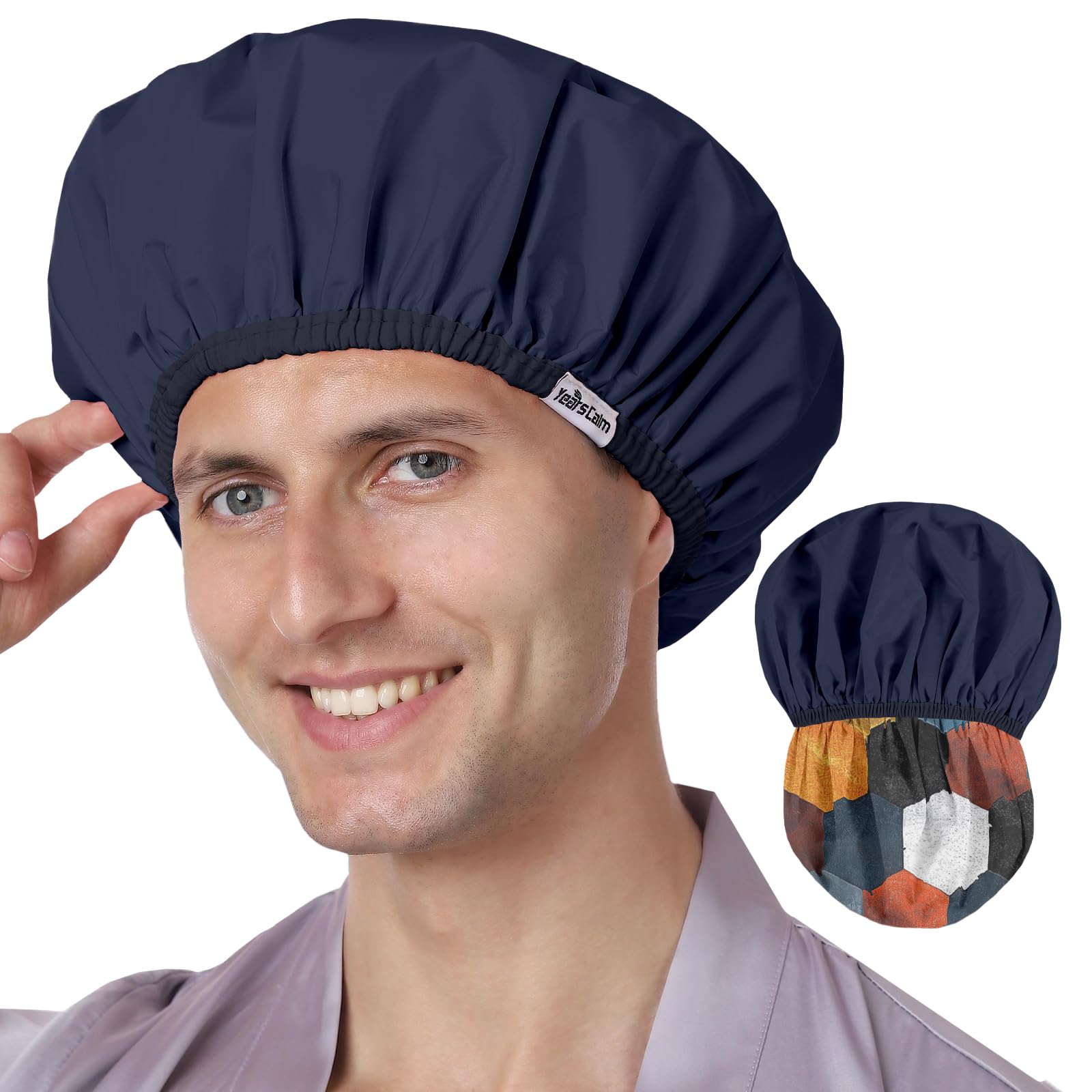 Years calm Men Shower Cap Reusable Waterproof, Dual-Layer Design, Double-Sided Use,Protects Hair in Shower, Spa,Travel & Cooking, Adjustable Elastic