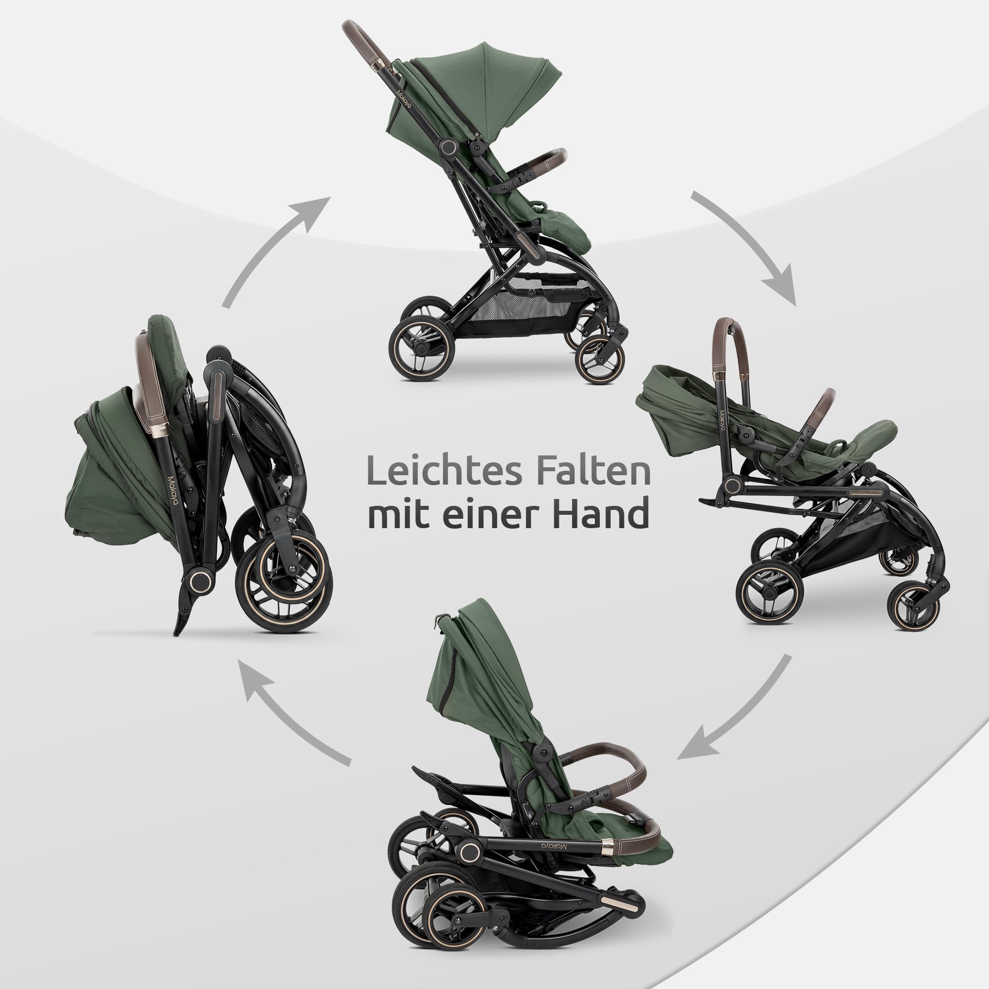 Lorelli Kinderwagen 360 Grad drehbar, Sport Buggy klein zusammenklappbar, bis 22kg, Alu-Rahmen, Grün