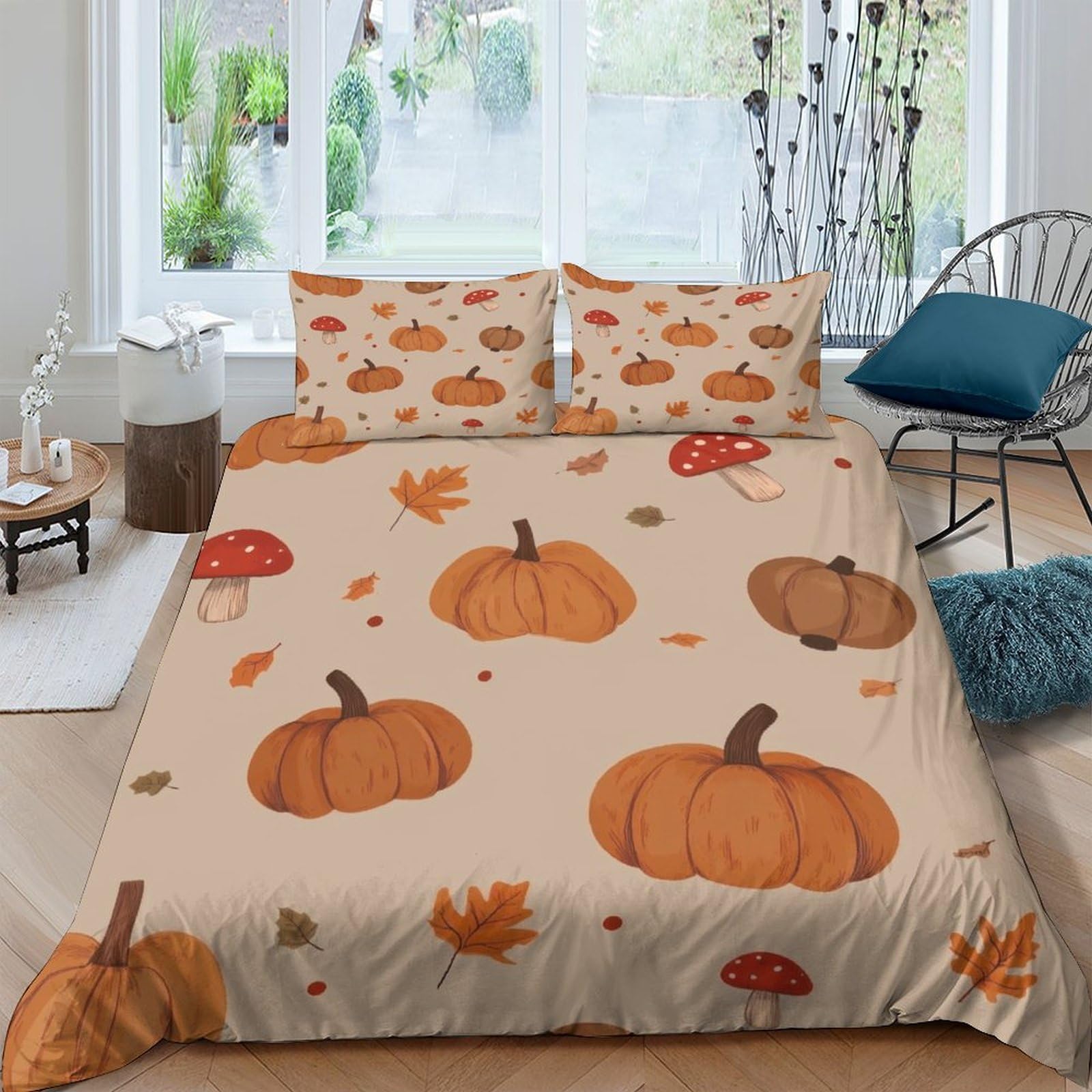 Ctjqhvkz Style-10 3D Printed Pumpkin Harvest Fitted Sheet Microfiber Soft Autumn Leaves Bed Cover For Bedroom Guest Room Machine Washable Single（135X200cm）