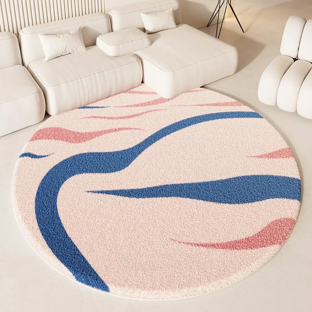 Tapis de sol rond en peluche épaisse rose 160 cm grand tapis de chambre doux