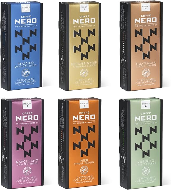 Caffè Nero - Discovery Box - Nespresso Compatible Capsules - Gift Set (Pack of 6, 60 Coffee Pods in Total)
