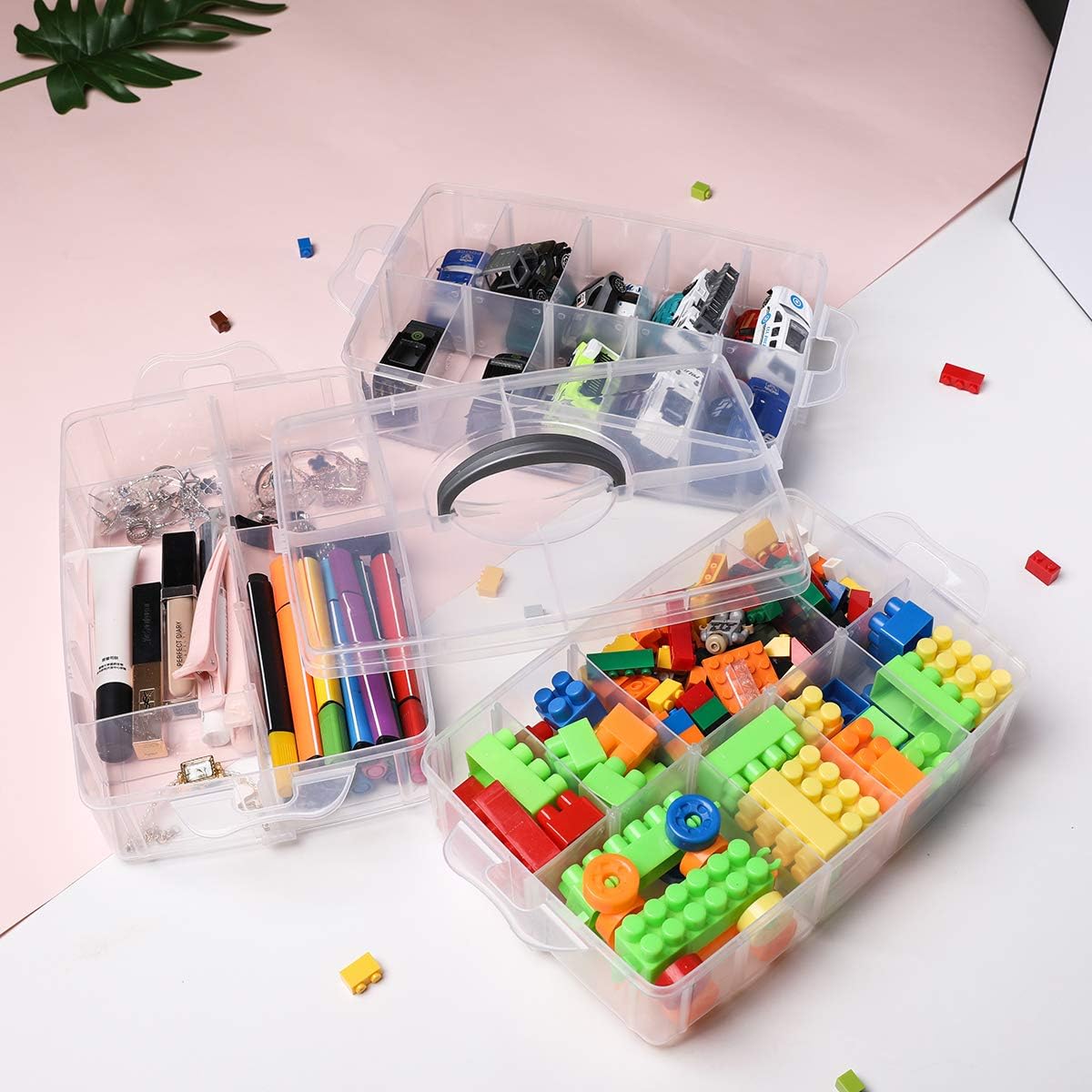 Flower River 3-Tier Stackable Storage Container with 30 Compartments(Adjustable),Organizer Box for Arts and Crafts,Toys,Jewelry,Sewing,Washi Tapes,Hair Accessories,10.2 x 6.7 x 7.5 inches