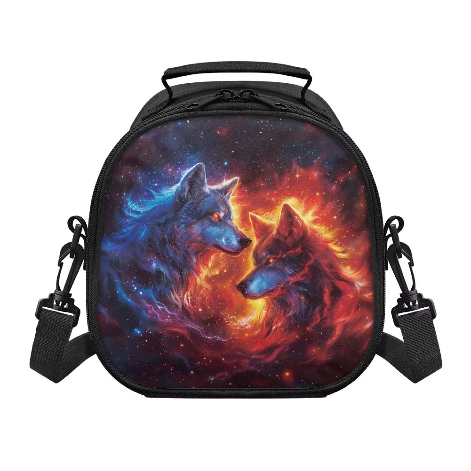 TOADDMOS Galaxy Space Water Fire Wolf Lunch Bag Insulated Lunch Shoulder Bag for Boys Men Women Lightweight Lunch Box for Family Travel Picnic Camping