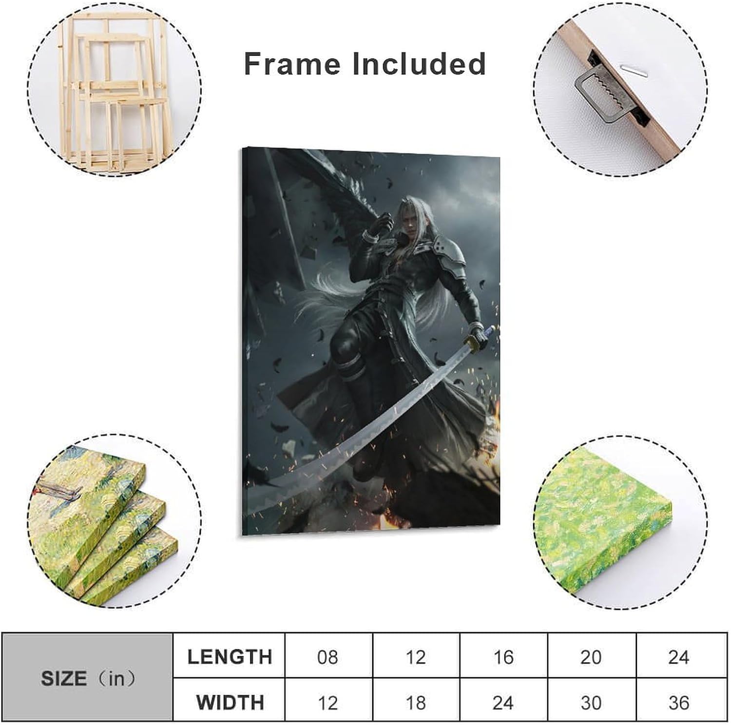 Thcbme Final Fan-tasy 7 Remake Sephiroth Canvas Wall Art Posters Gifts Bedroom Painting Home Decor Hanging Pictures Framed-2,20x30inch(50x75cm)