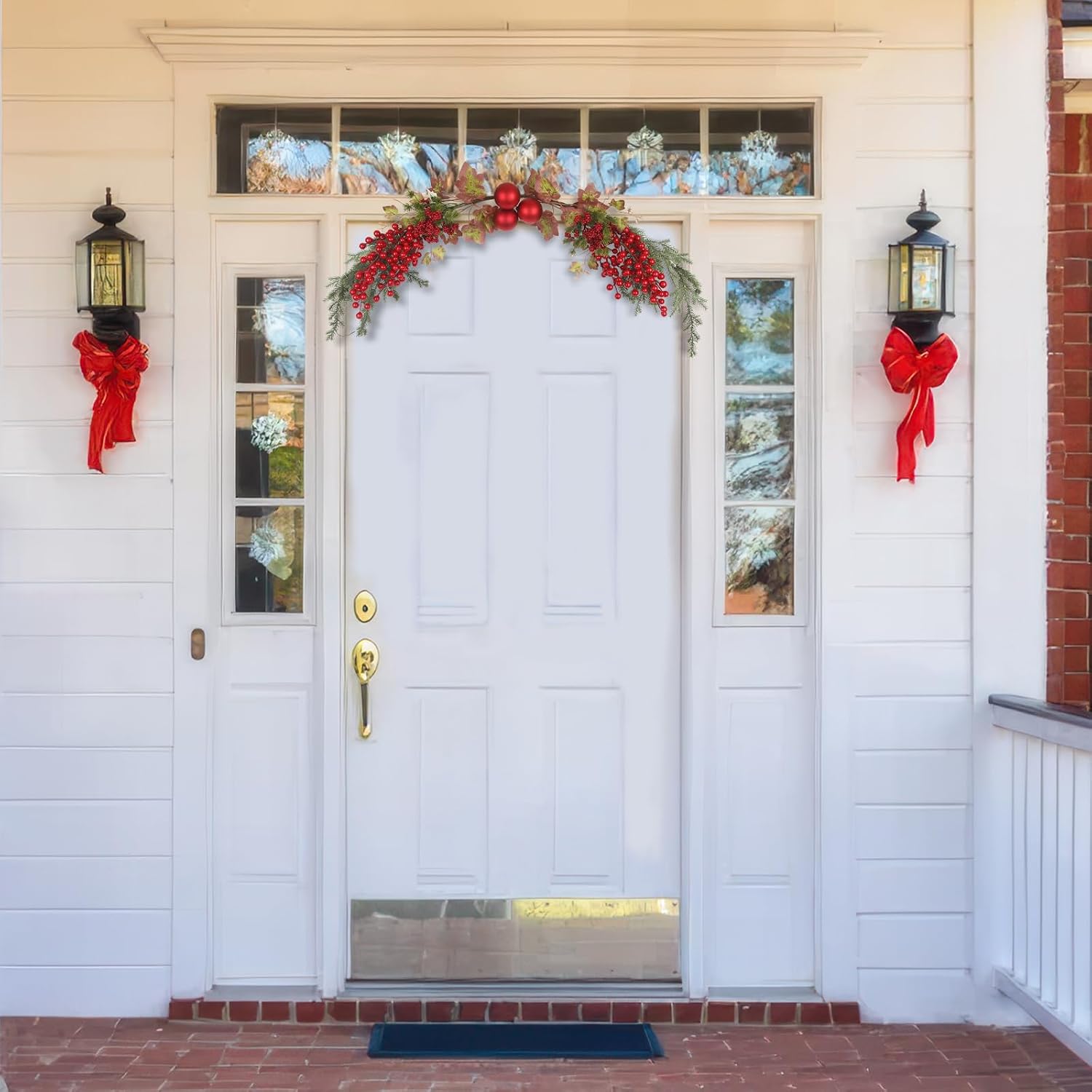 Christmas Swag for Front Door 49" Artificial Door Swag Xmas Decorative with Red Berries Xmas Balls Christmas Swags for Stair Fireplace Mantle Mailbox Window Holiday Decor