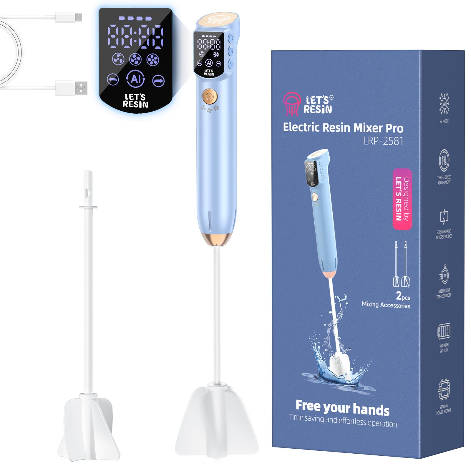 LET'S RESIN Upgraded Resin Mixer Pro, 3-Speed Control Epoxy Mixer with AI Mode & HD Large Screen, Rechargeable Resin Mixer Electric for Epoxy Resin, Resin Casting, Moulds, Soap Making