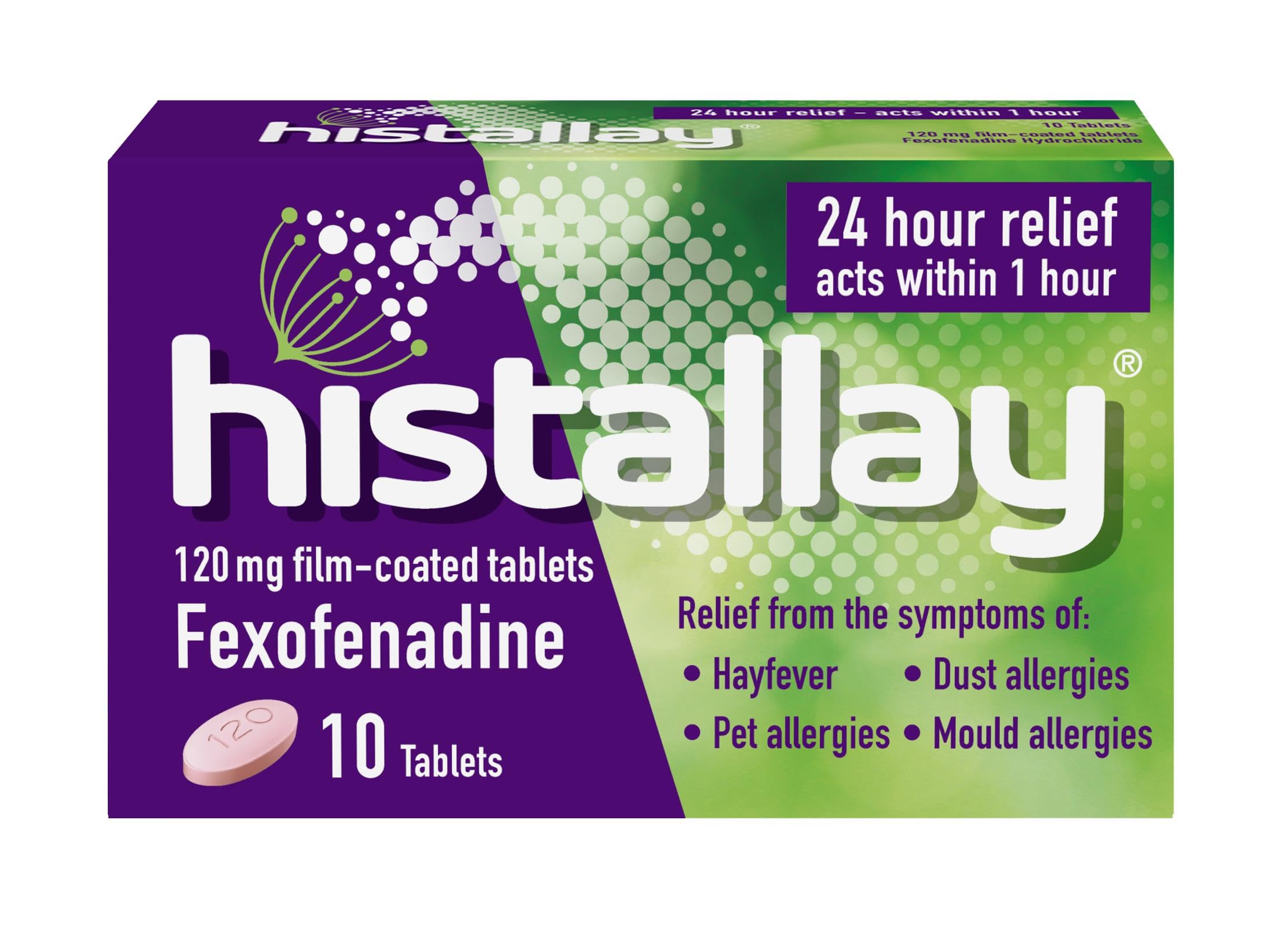 Histallay - Hayfever Relief - Fexofenadine 120mg - 10 Tablets - 24hr Relief