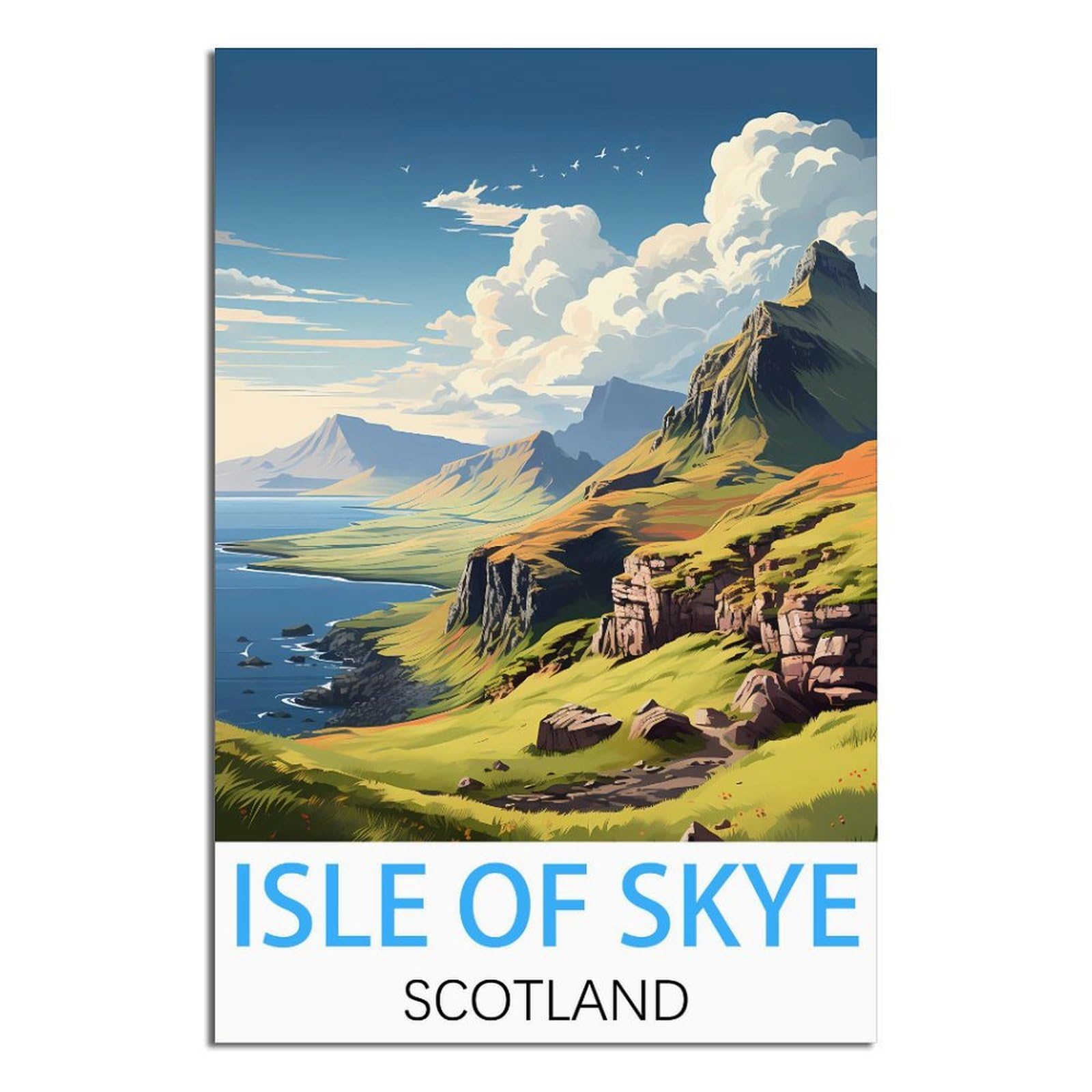iPuzou Isle of Skye Scotland Vintage Travel Poster 24x36inch(60x90cm) Canvas Wall Decor, Wall Art Posters Prints Paintings Pictures